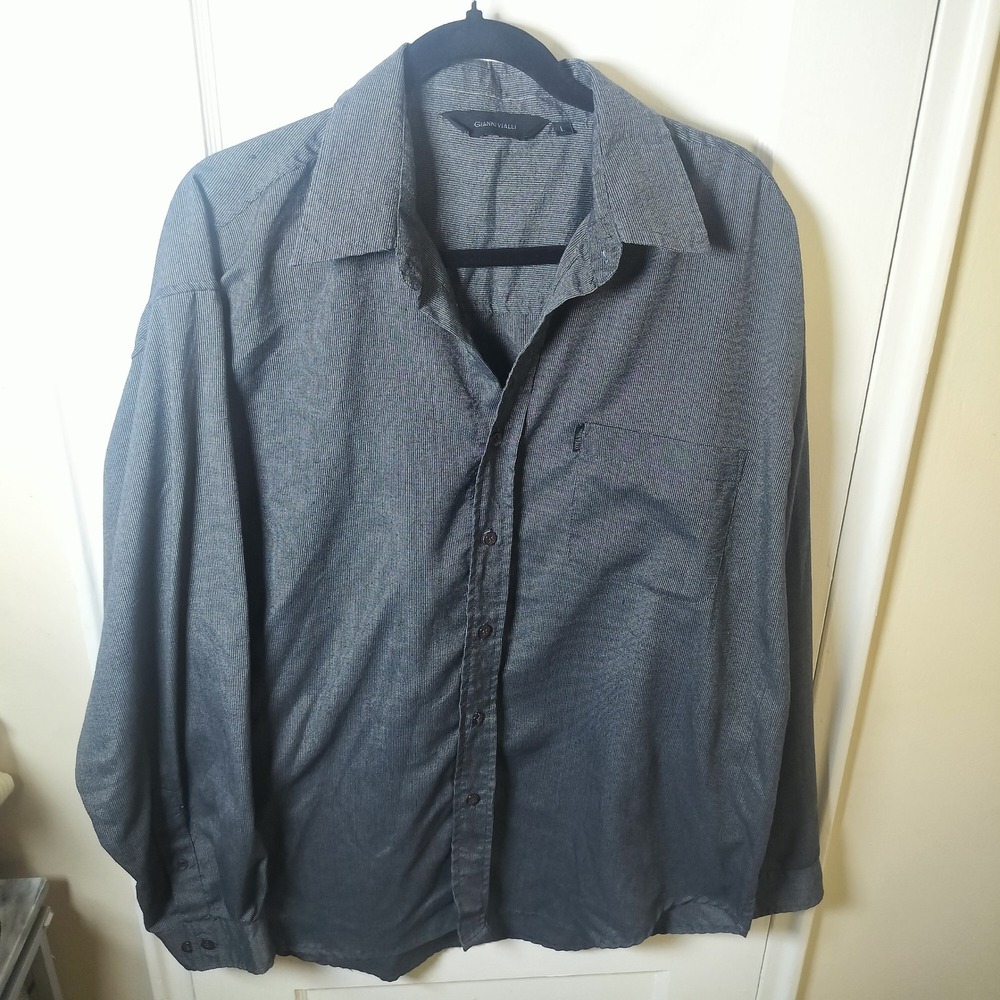 Gianni Vialli MenLarge GreyMicro Stripe Long Sleeve Button Down Shirt MSH-MS-410